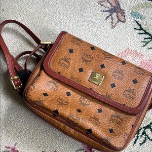 MCM Tan Leather Shoulder Bag with Gold Accents